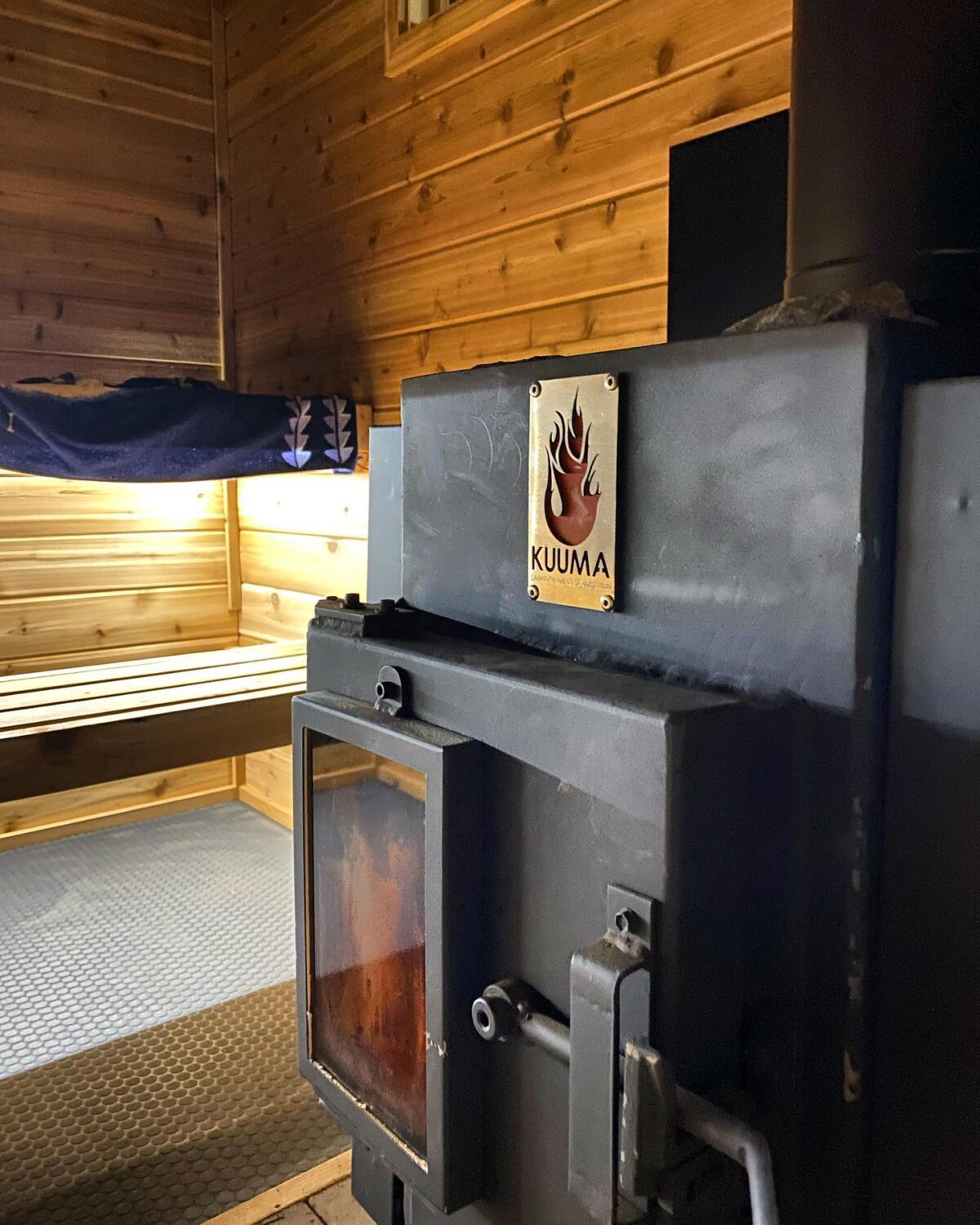 kuuma stove in a michigan rental sauna